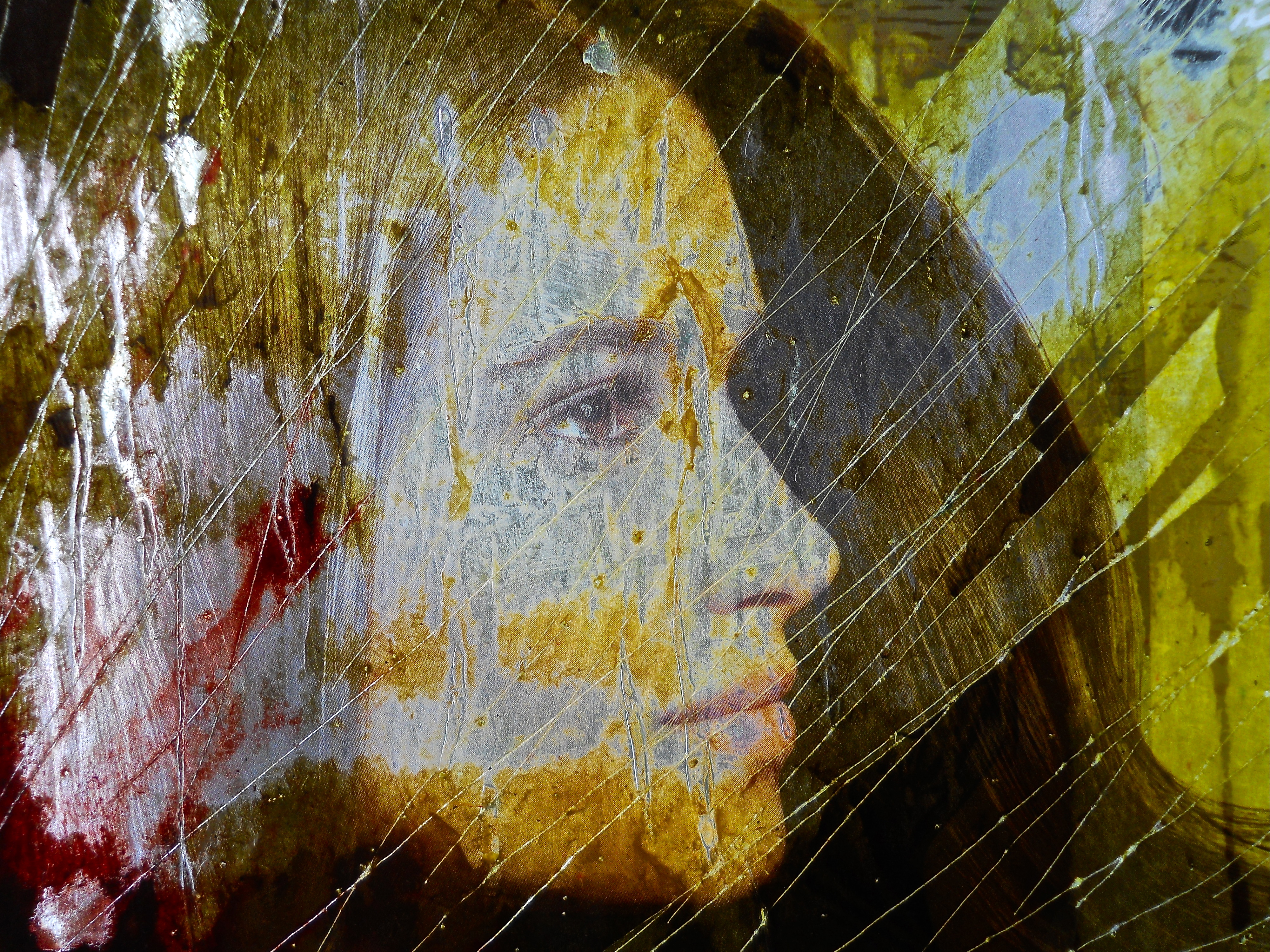 Hair and Lacerations (detail), Collage Painting 2011
