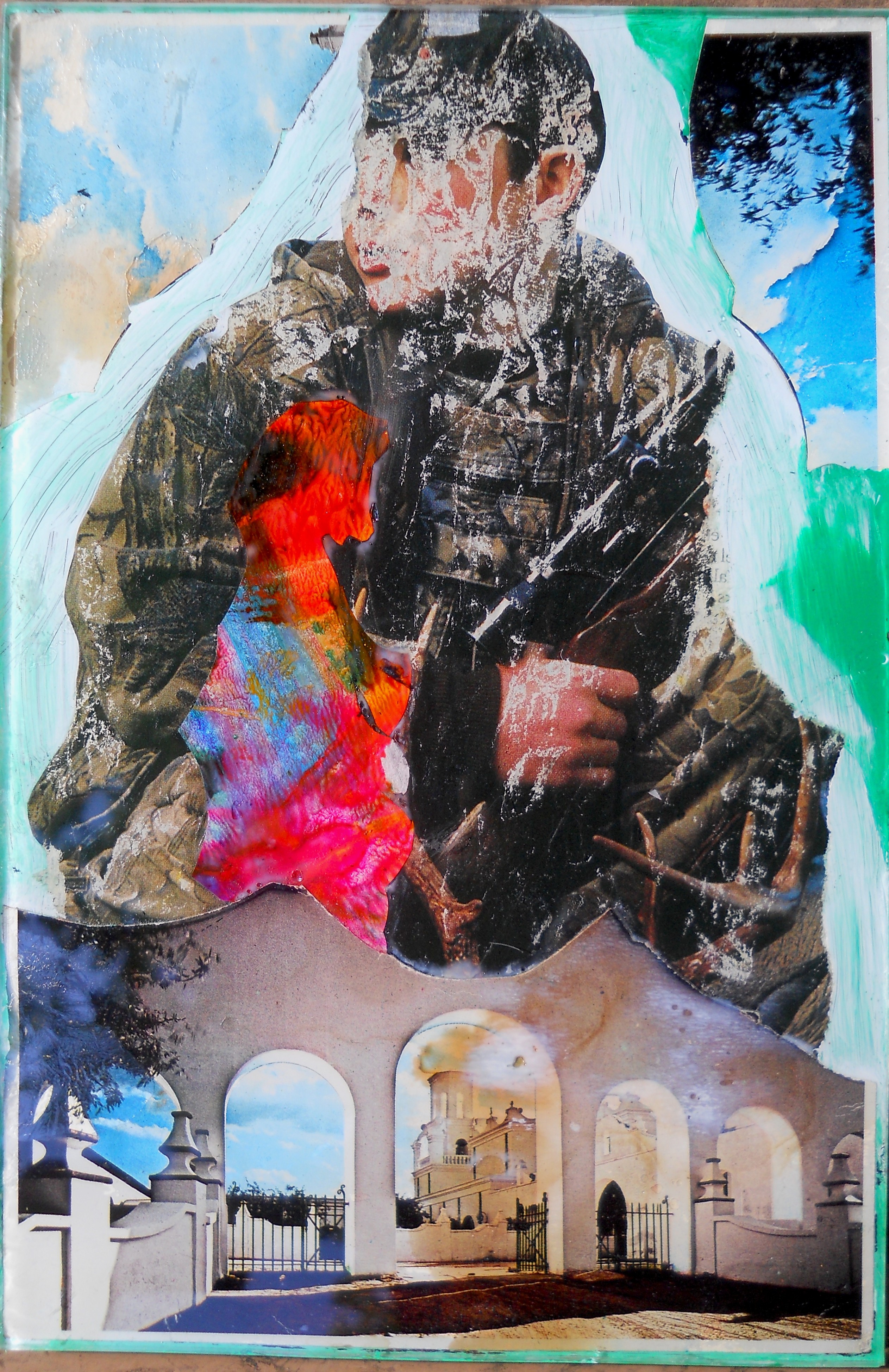 Gunfire; 9 x 6 inches, acrylic and collage on plexiglas, 2012